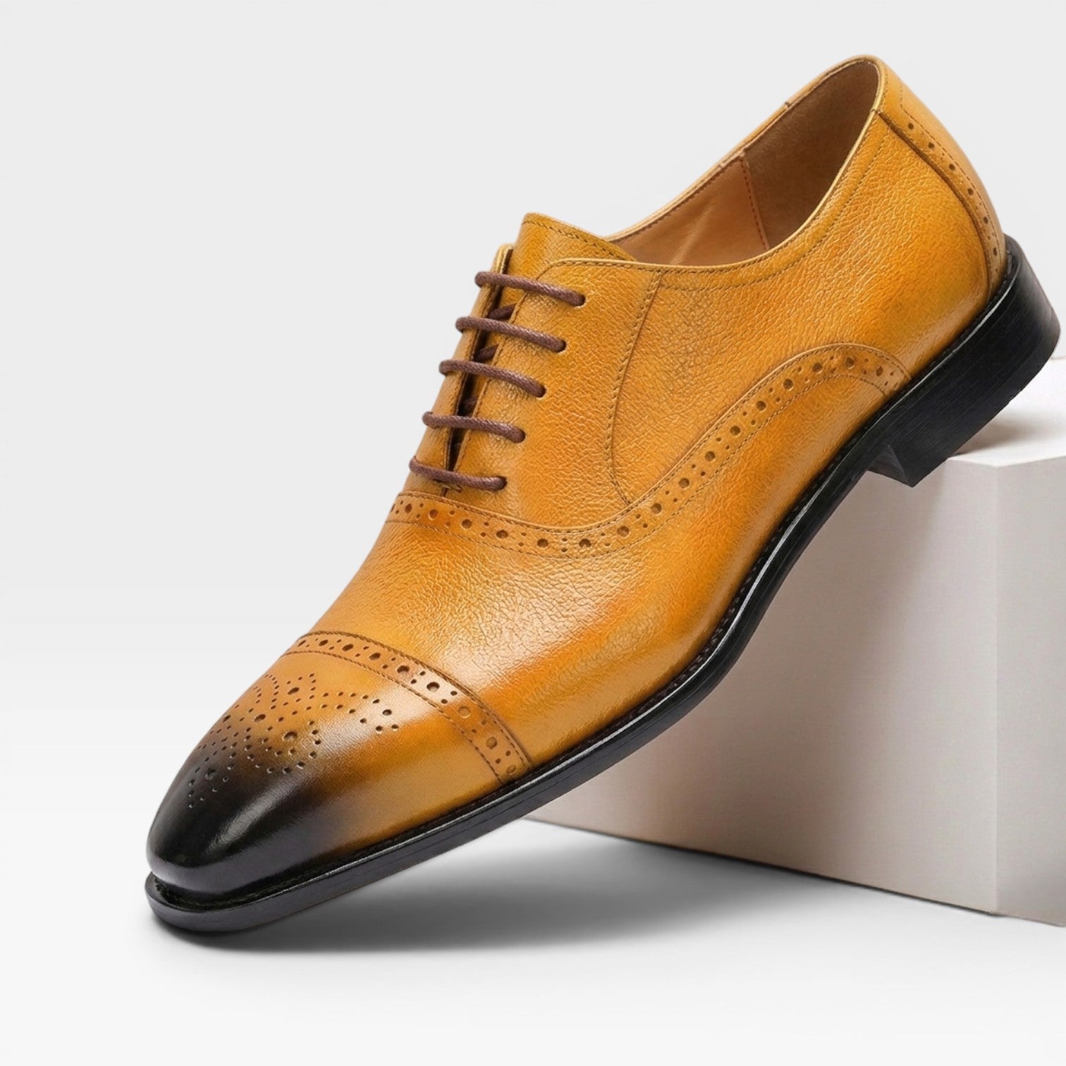 Men's Genuine Leather Cap Toe Brogue Oxford Shoes