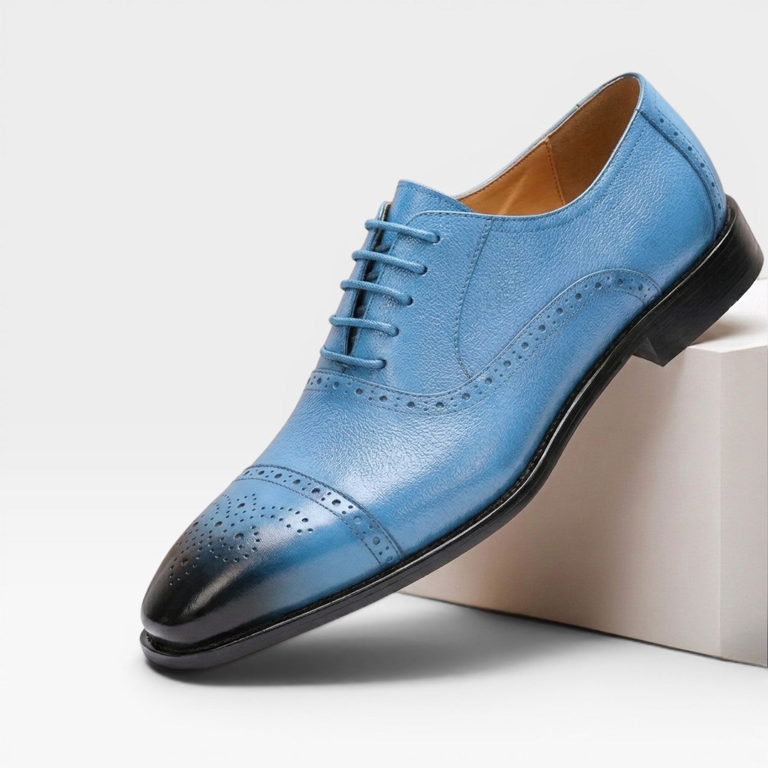 Men's Genuine Leather Cap Toe Brogue Oxford Shoes