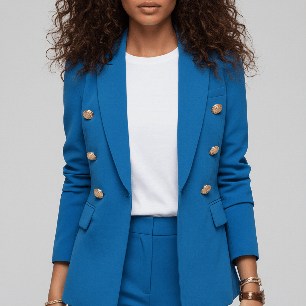 Henley Two Piece Set Double-Breasted Blazer and Tailored Pants