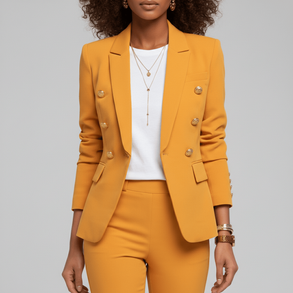Henley Two Piece Set Double-Breasted Blazer and Tailored Pants