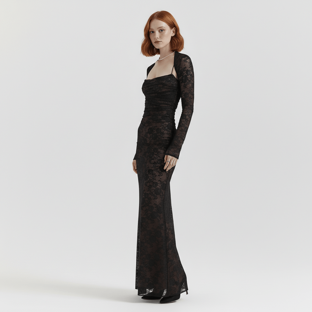 Isabella Long Sleeve Lace Maxi Dress for Women with Square Neck
