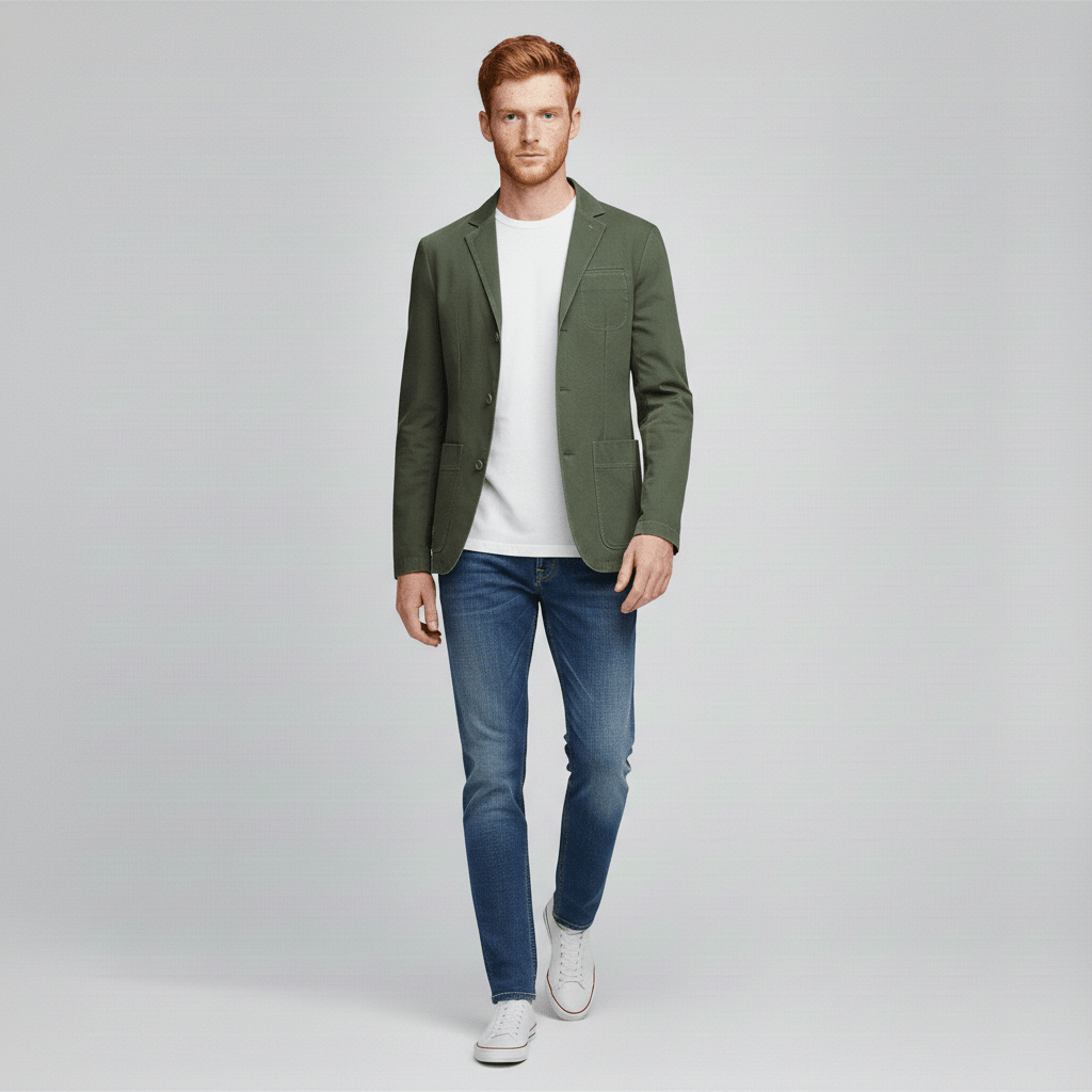 James Three Button Blazer with Notch Lapel and Patch Pockets