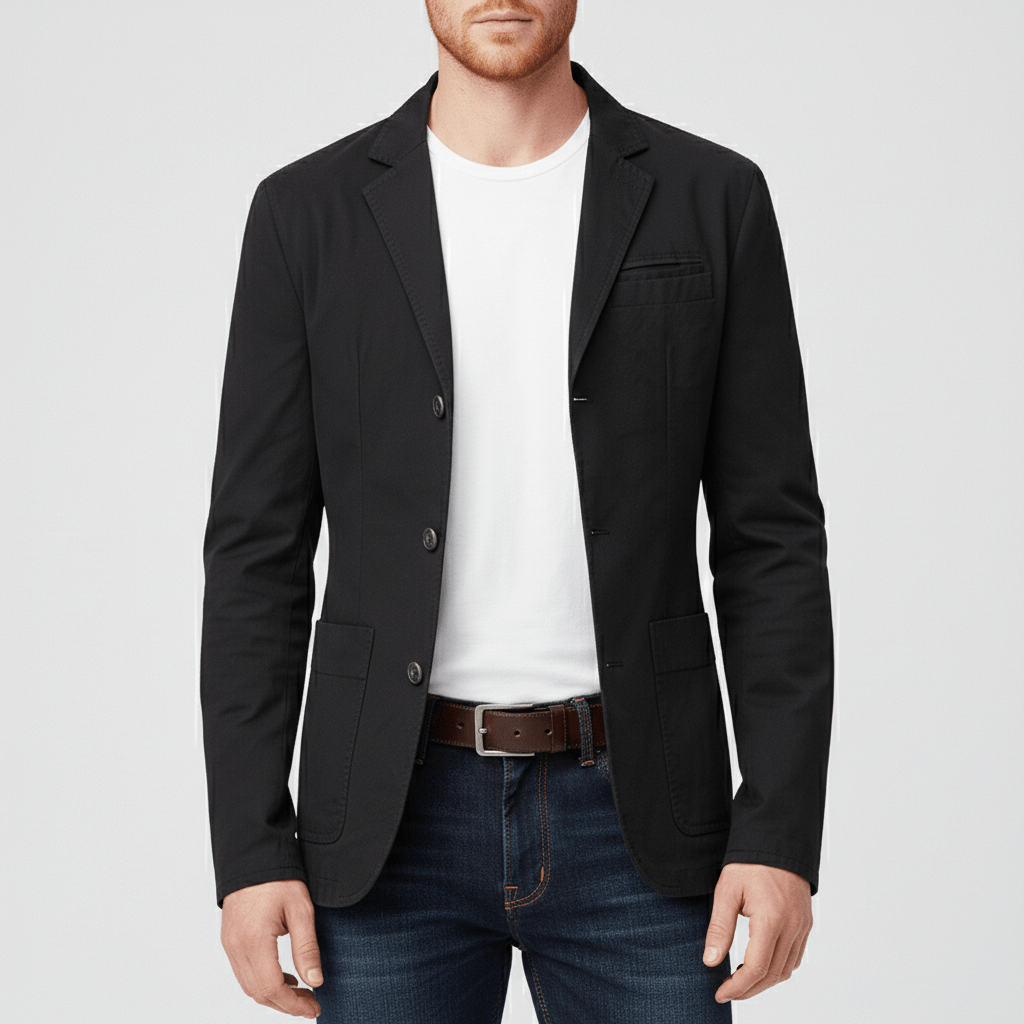 James Three Button Blazer with Notch Lapel and Patch Pockets
