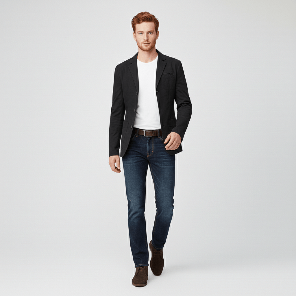 James Three Button Blazer with Notch Lapel and Patch Pockets