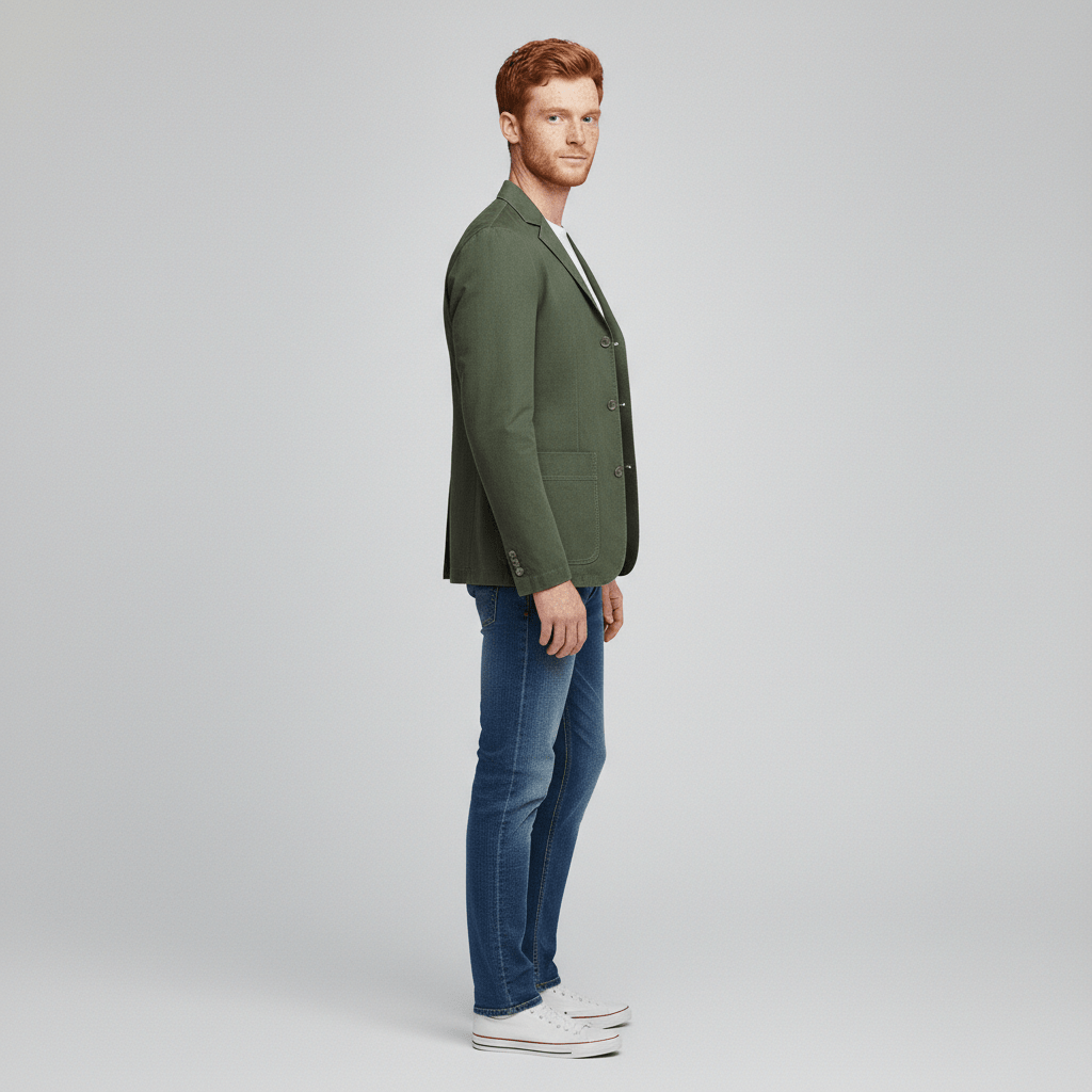 James Three Button Blazer with Notch Lapel and Patch Pockets