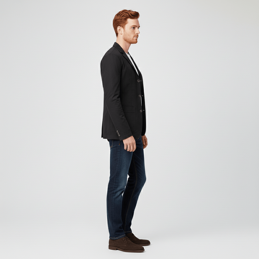 James Three Button Blazer with Notch Lapel and Patch Pockets