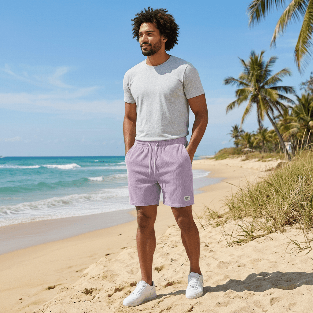 Jason Corduroy Swim Shorts with Elastic Waist and Drawstring