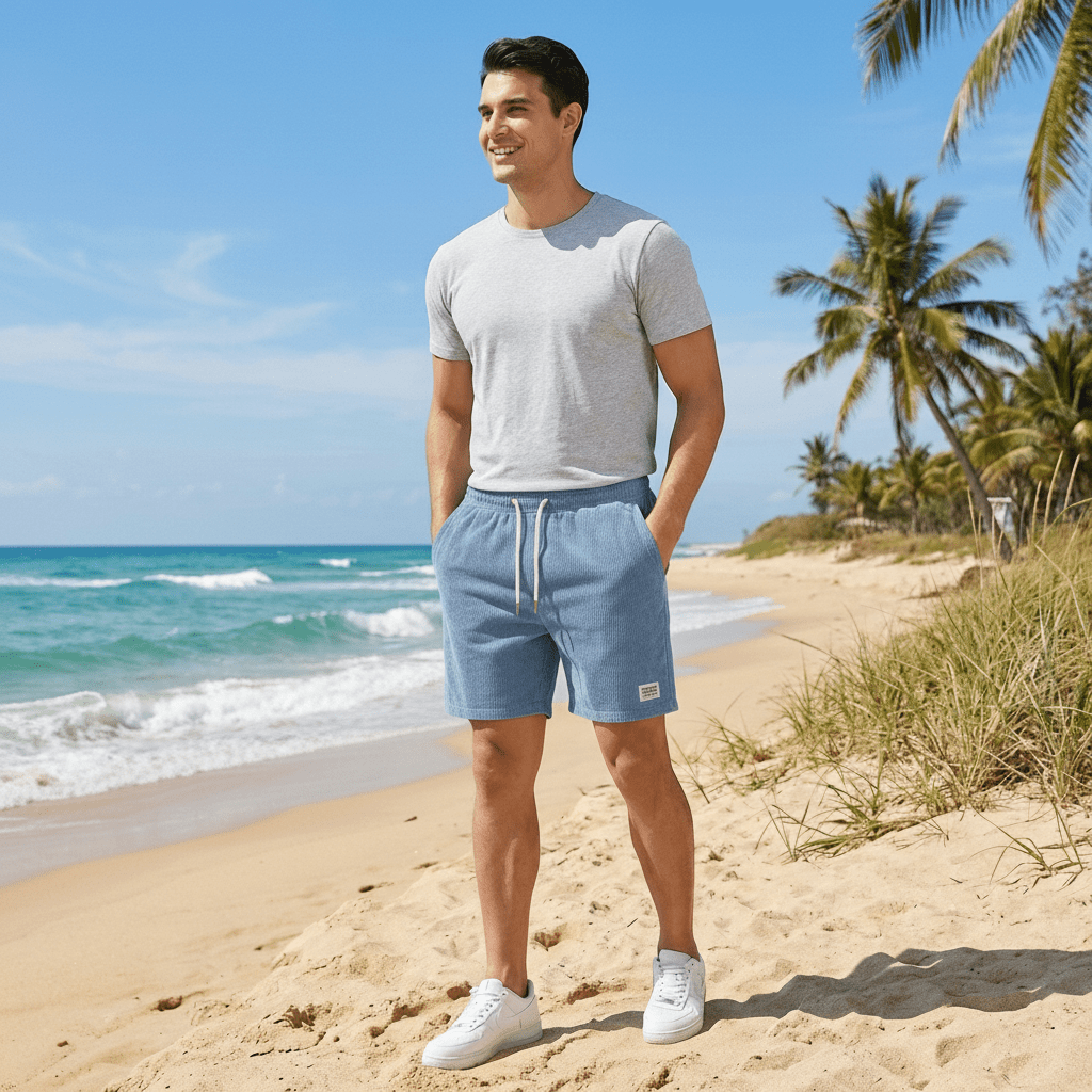 Jason Corduroy Swim Shorts with Elastic Waist and Drawstring