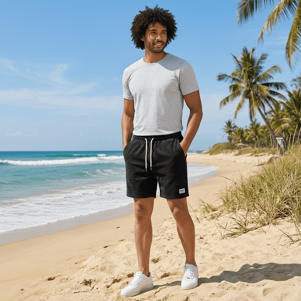 Jason Corduroy Swim Shorts with Elastic Waist and Drawstring