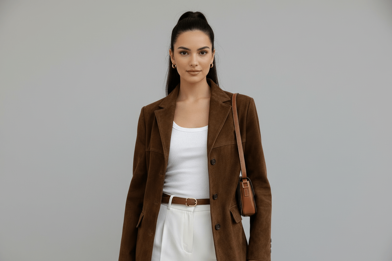 Women's Faux Suede Single Breasted Tailored Blazer