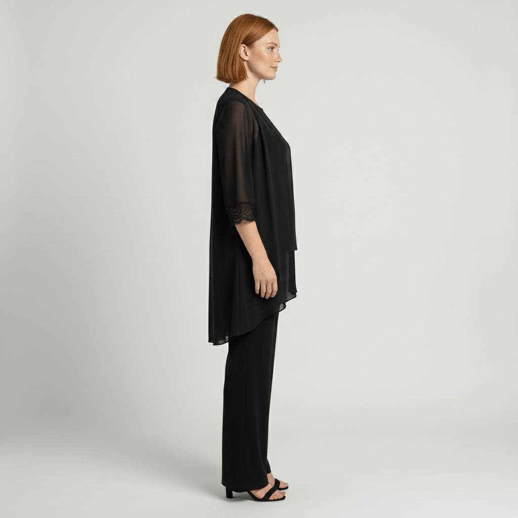 Joy Two Piece Set Sheer Longline Cardigan Top and Wide-Leg Pants