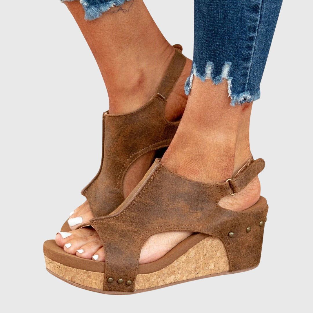 Women's Orthopaedic Studded Open Toe Slingback Wedge Sandals