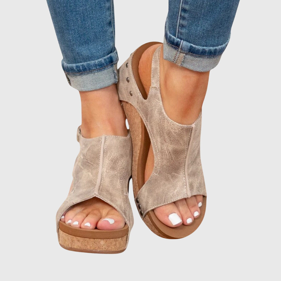 Women's Orthopaedic Studded Open Toe Slingback Wedge Sandals