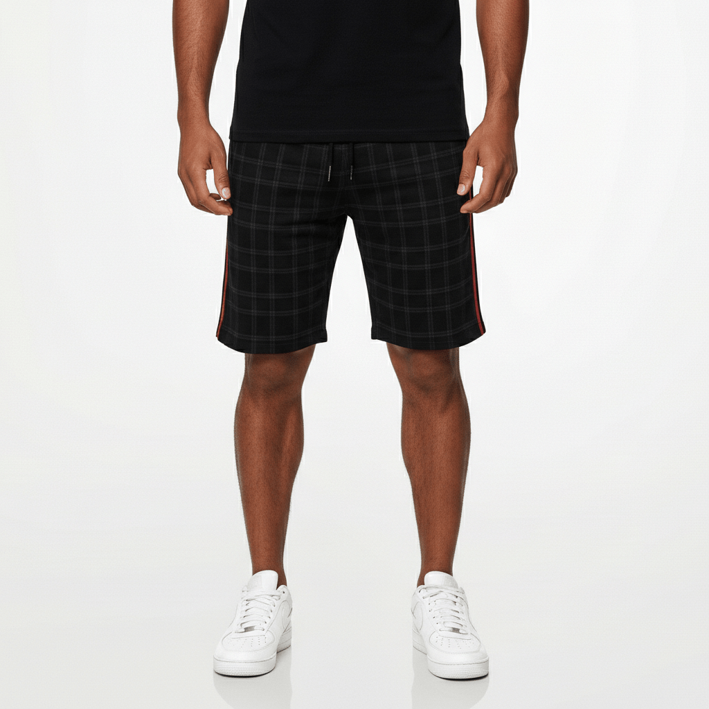 Julius Check Pattern Drawstring Shorts with Side Slip Pockets