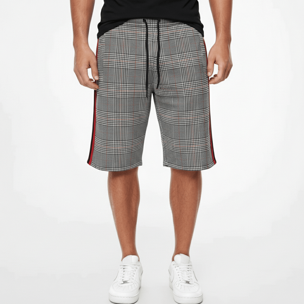 Julius Check Pattern Drawstring Shorts with Side Slip Pockets