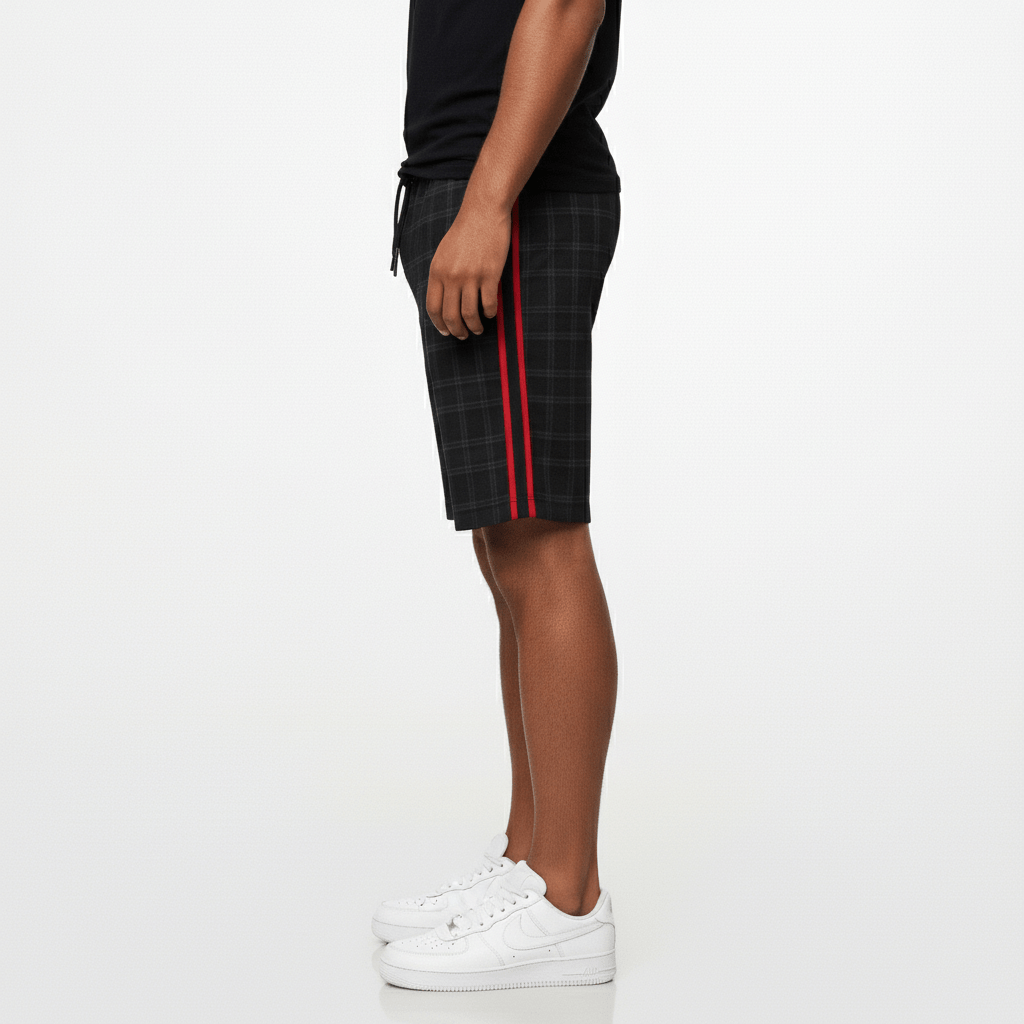Julius Check Pattern Drawstring Shorts with Side Slip Pockets