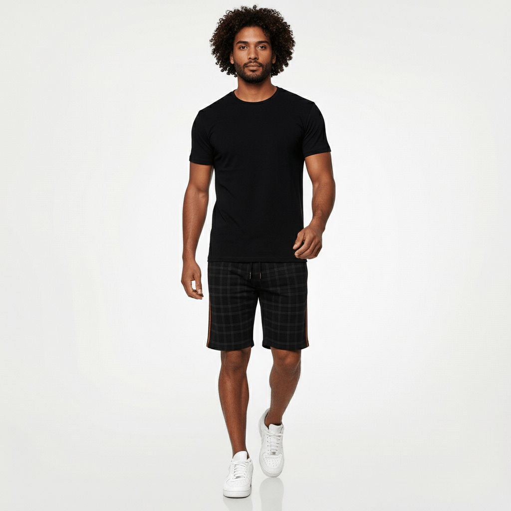 Julius Check Pattern Drawstring Shorts with Side Slip Pockets