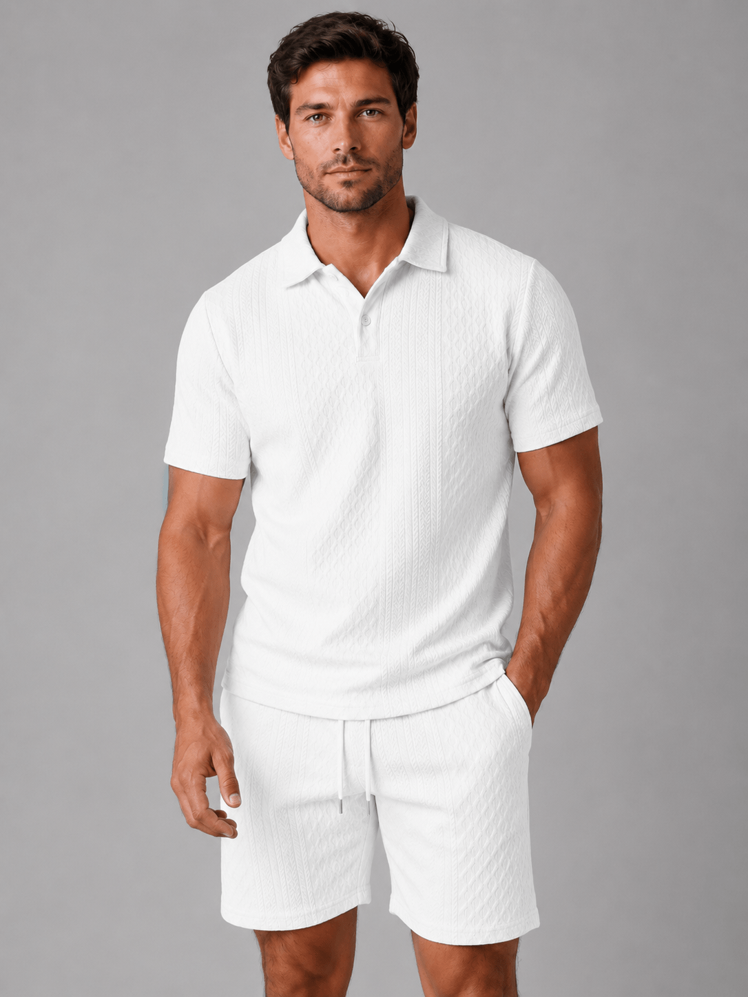 Men's Textured Short Sleeve Polo Shirt and Shorts Co-ord Set
