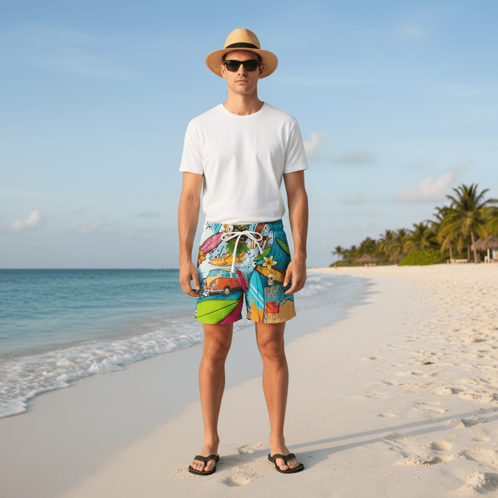 Keith Graphic Print Swim Shorts with Drawstring Waist