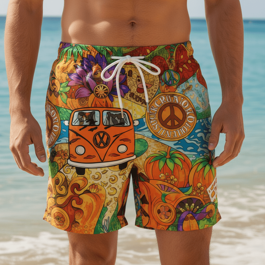 Keith Graphic Print Swim Shorts with Drawstring Waist