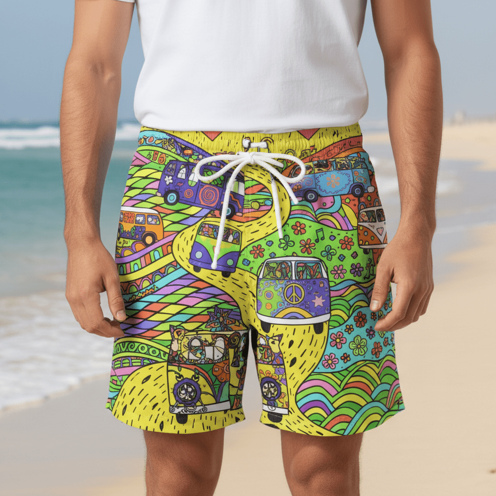 Keith Graphic Print Swim Shorts with Drawstring Waist