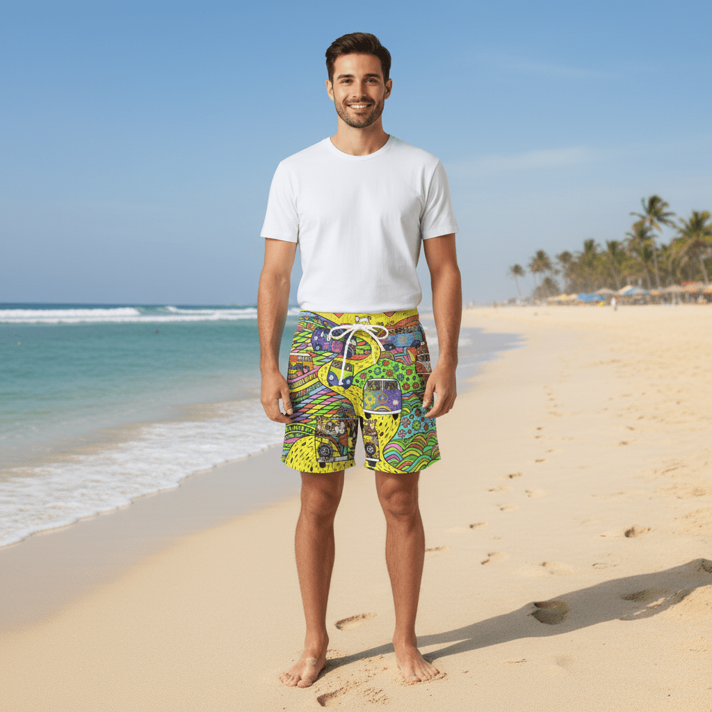 Keith Graphic Print Swim Shorts with Drawstring Waist