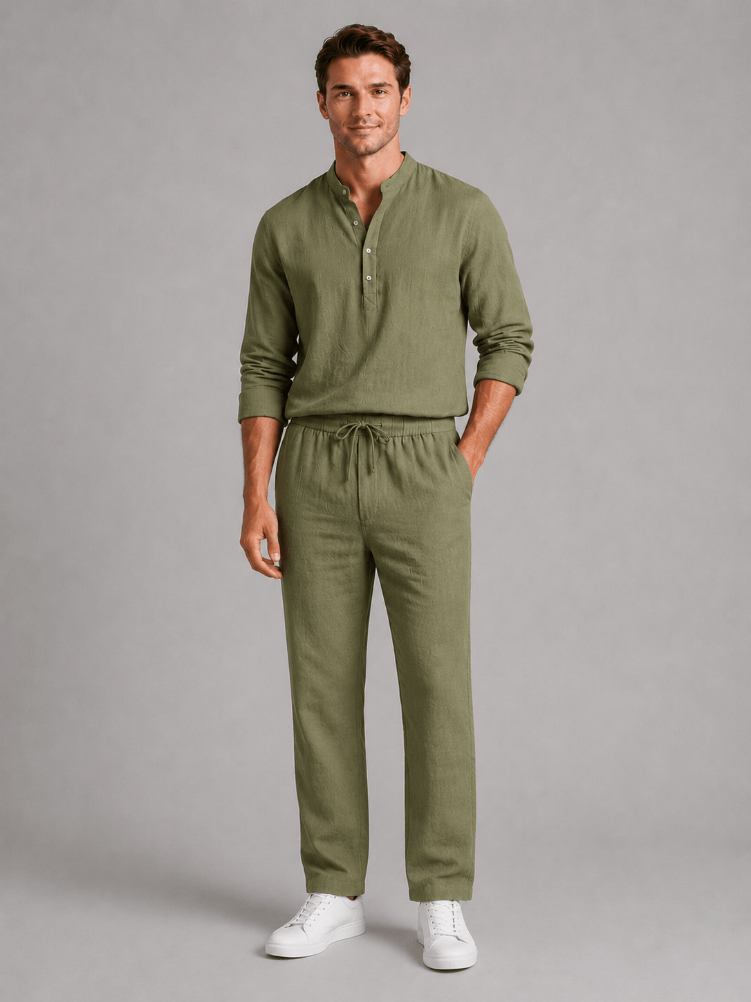 Men's Long Sleeve Grandad Collar Shirt and Trouser Co-ord Set