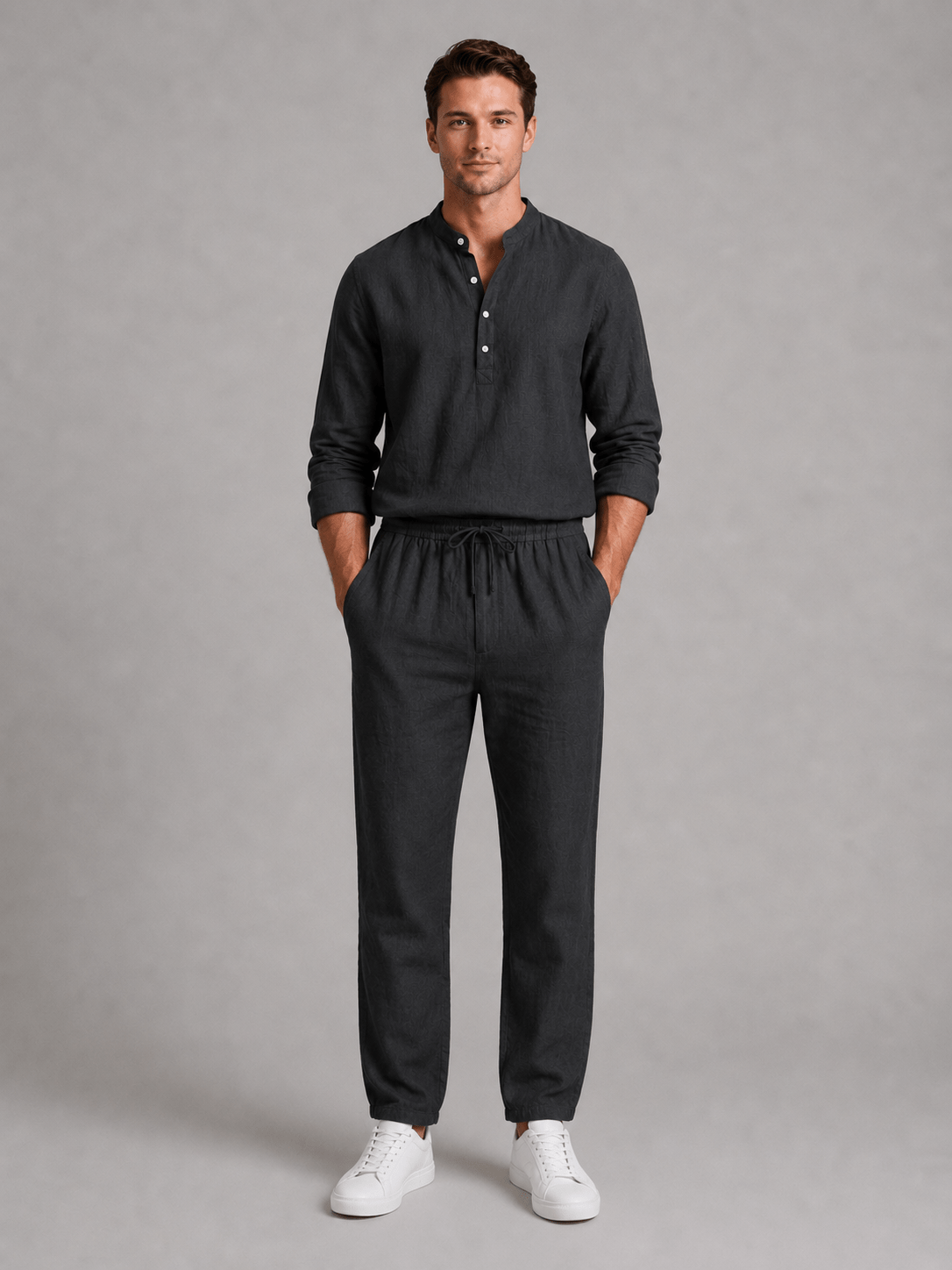 Men's Long Sleeve Grandad Collar Shirt and Trouser Co-ord Set