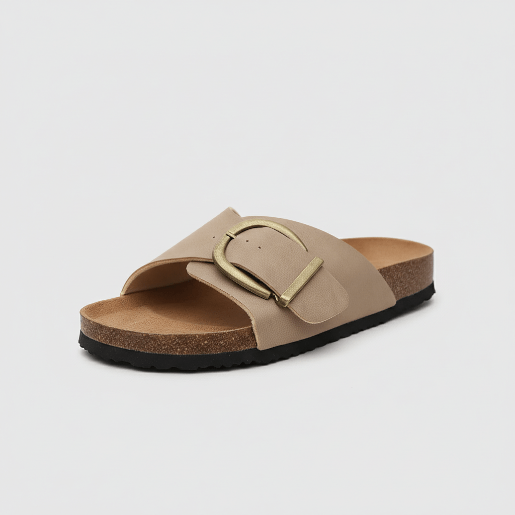 Kiana Wide Strap Buckle Sandals Slip On Flat Sandals