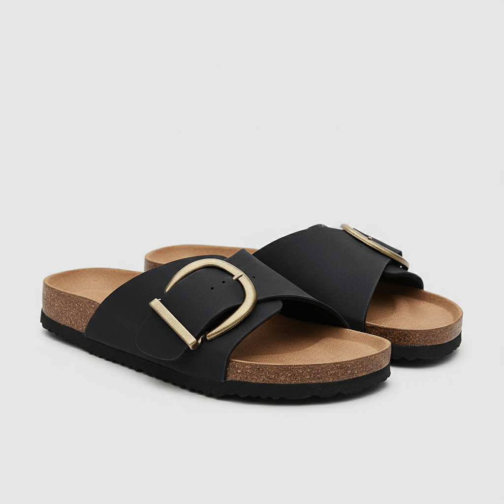 Kiana Wide Strap Buckle Sandals Slip On Flat Sandals