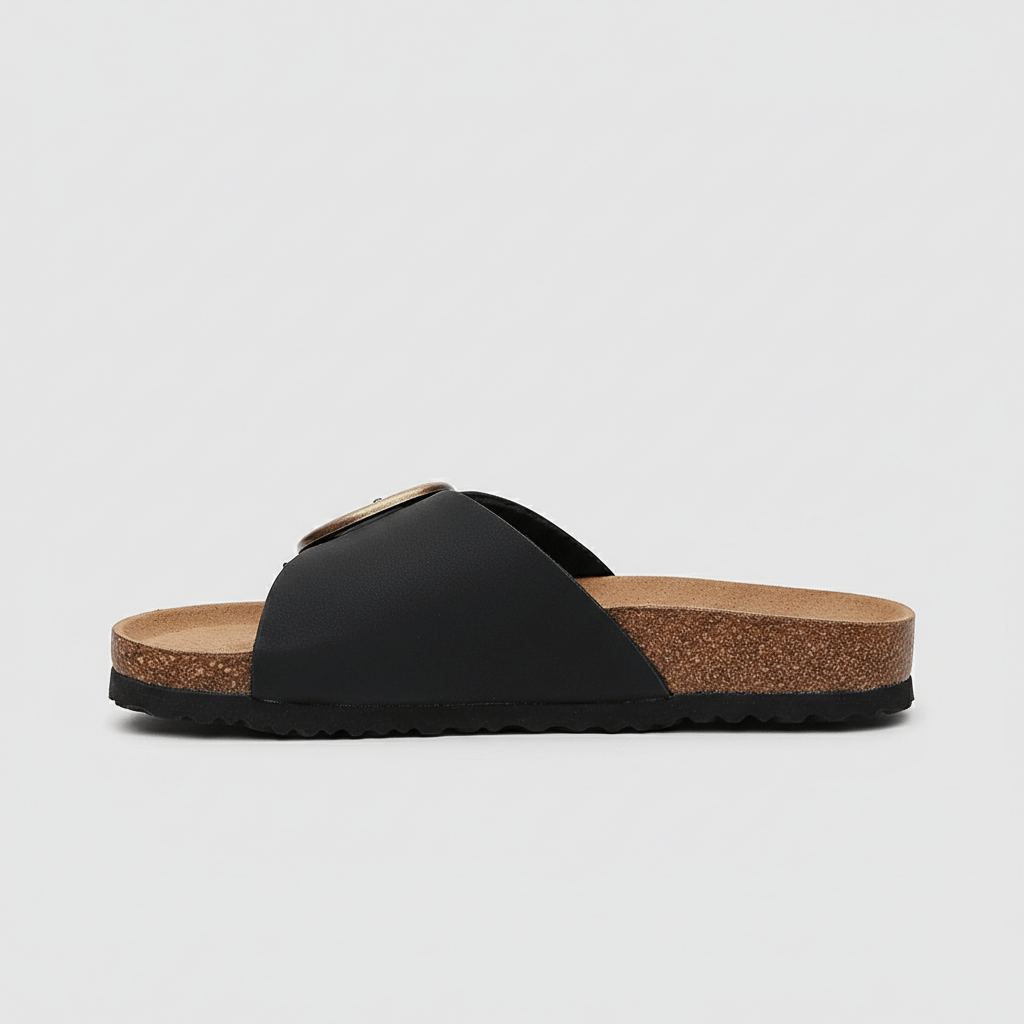 Kiana Wide Strap Buckle Sandals Slip On Flat Sandals
