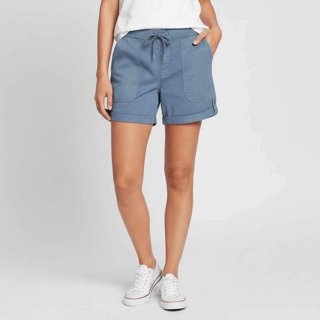 Leona Drawstring Waist Shorts Rolled Hem Patch Pockets