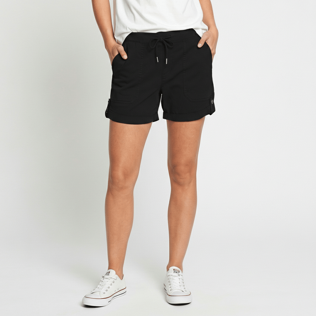 Leona Drawstring Waist Shorts Rolled Hem Patch Pockets