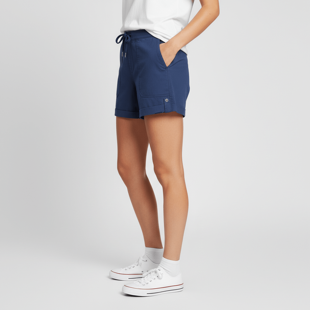 Leona Drawstring Waist Shorts Rolled Hem Patch Pockets