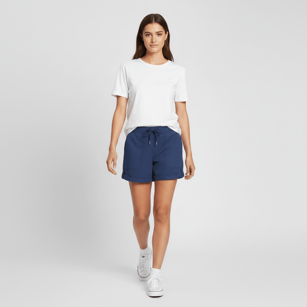 Leona Drawstring Waist Shorts Rolled Hem Patch Pockets