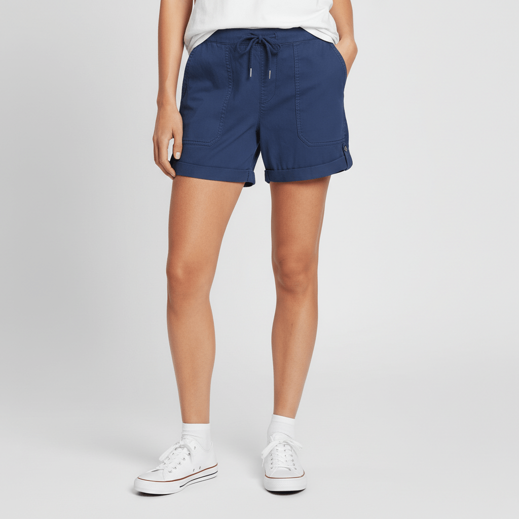 Leona Drawstring Waist Shorts Rolled Hem Patch Pockets