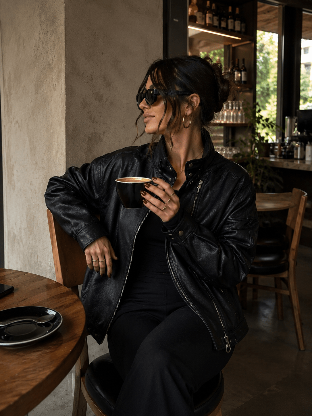 Jaqueta Feminina Oversized Couro Eco Gola Alta Estilo Europeia Vintage Premium Modern Verona