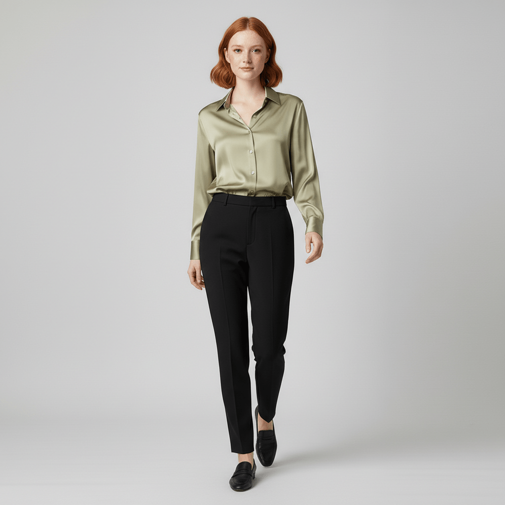 Liesel Button-Up Long Sleeve Blouse with Shirt Collar