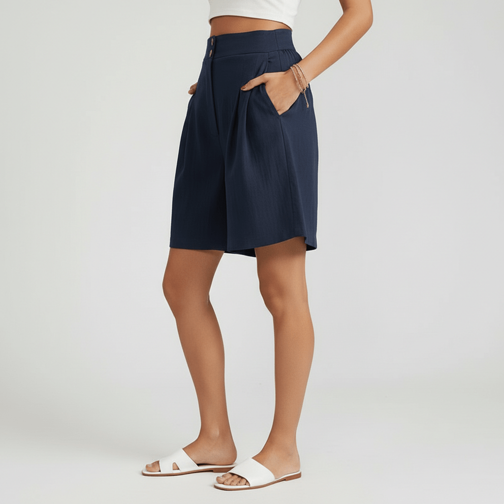Louisa High Waist Shorts Pleated Front Wide Leg