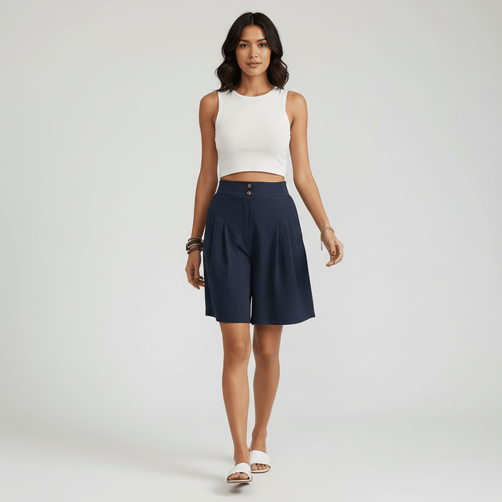 Louisa High Waist Shorts Pleated Front Wide Leg