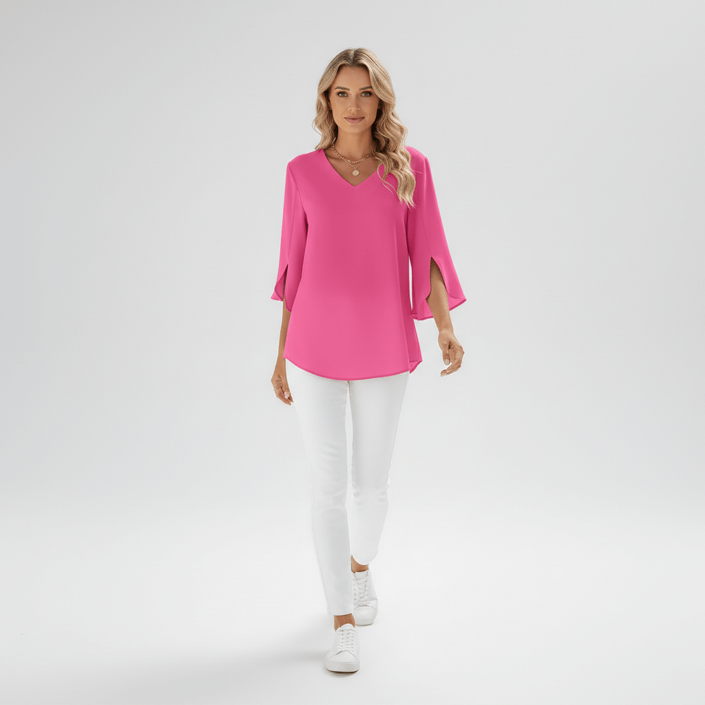 Mabel V-Neck Three-Quarter Sleeve Blouse
