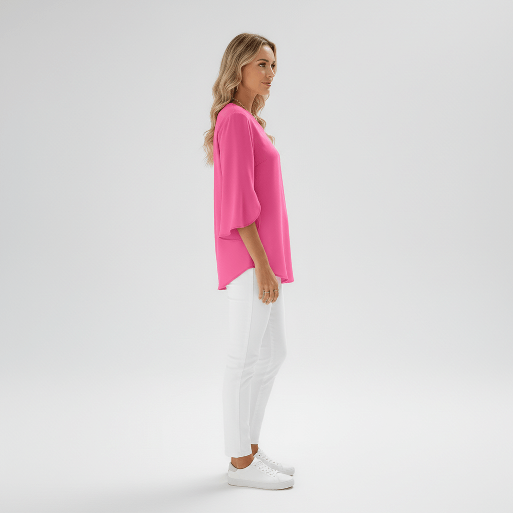 Mabel V-Neck Three-Quarter Sleeve Blouse