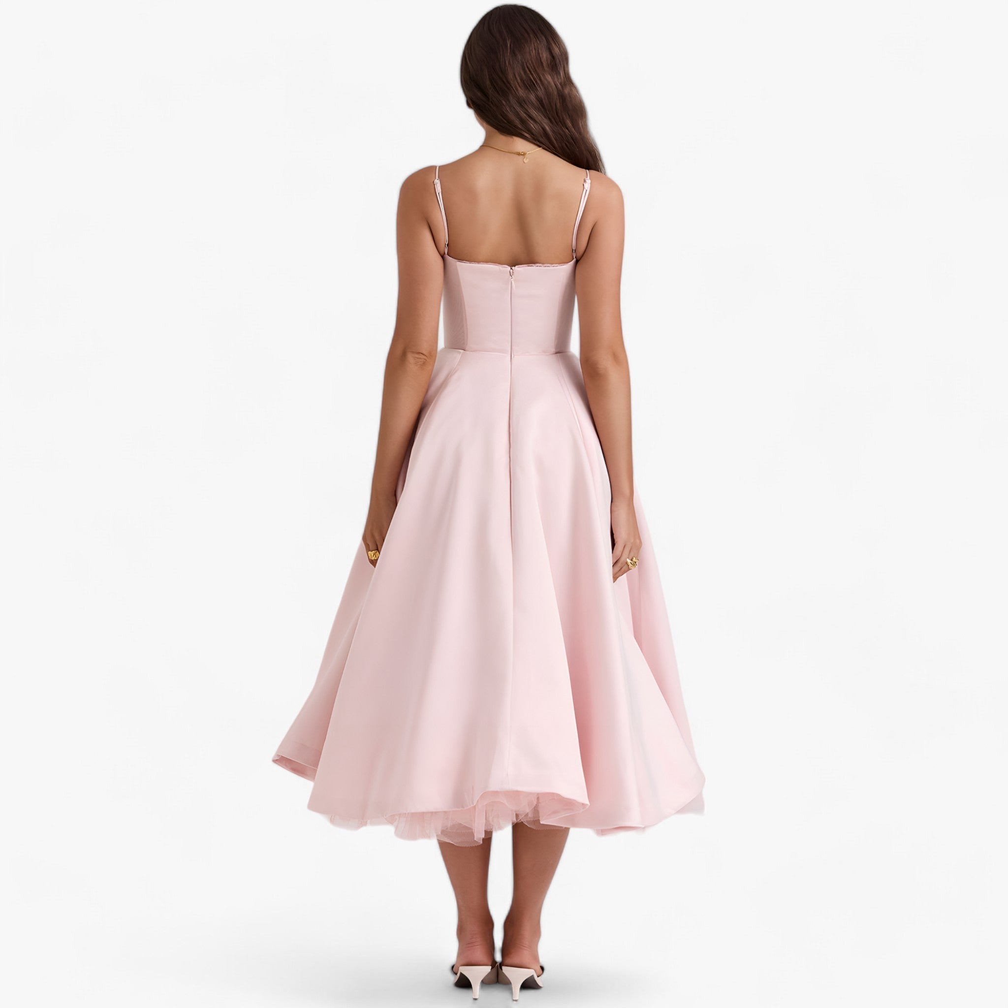 Women's Sweetheart Neckline Corset Midi Dress with Full Skirt