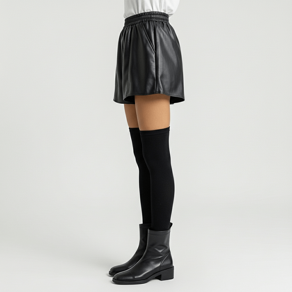 Marianne High Waist Faux Leather Shorts Elastic Waist Wide Leg