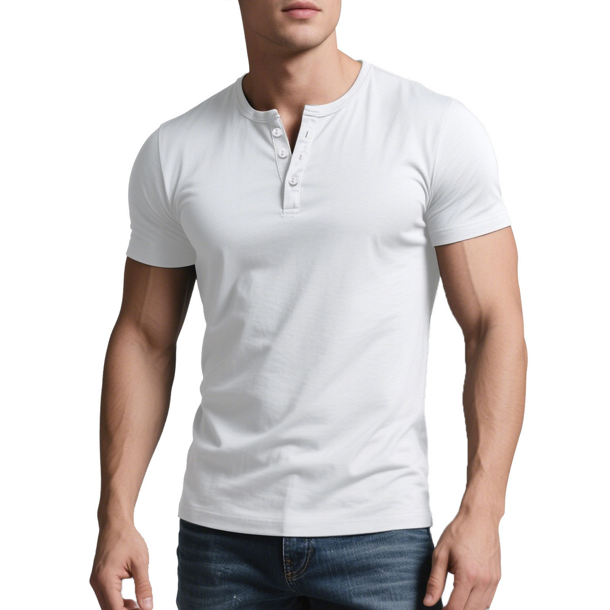 Martin Slim Fit Henley T-Shirt for Men - Short Sleeve Button Neck