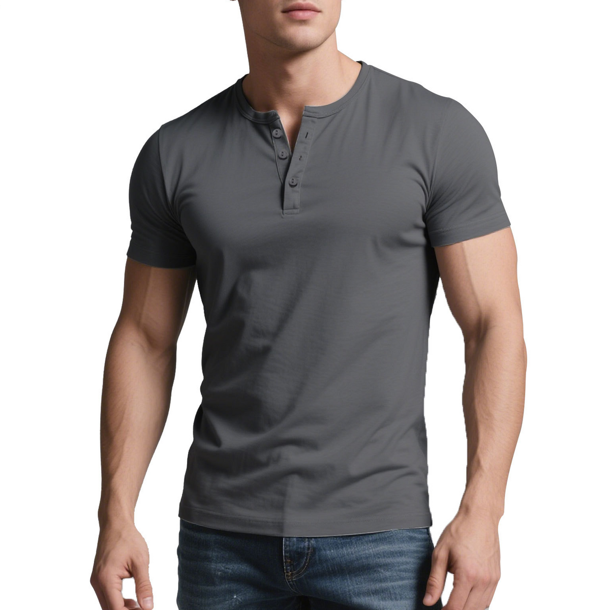 Martin Slim Fit Henley T-Shirt for Men - Short Sleeve Button Neck