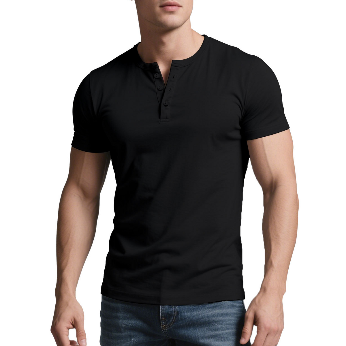 Martin Slim Fit Henley T-Shirt for Men - Short Sleeve Button Neck