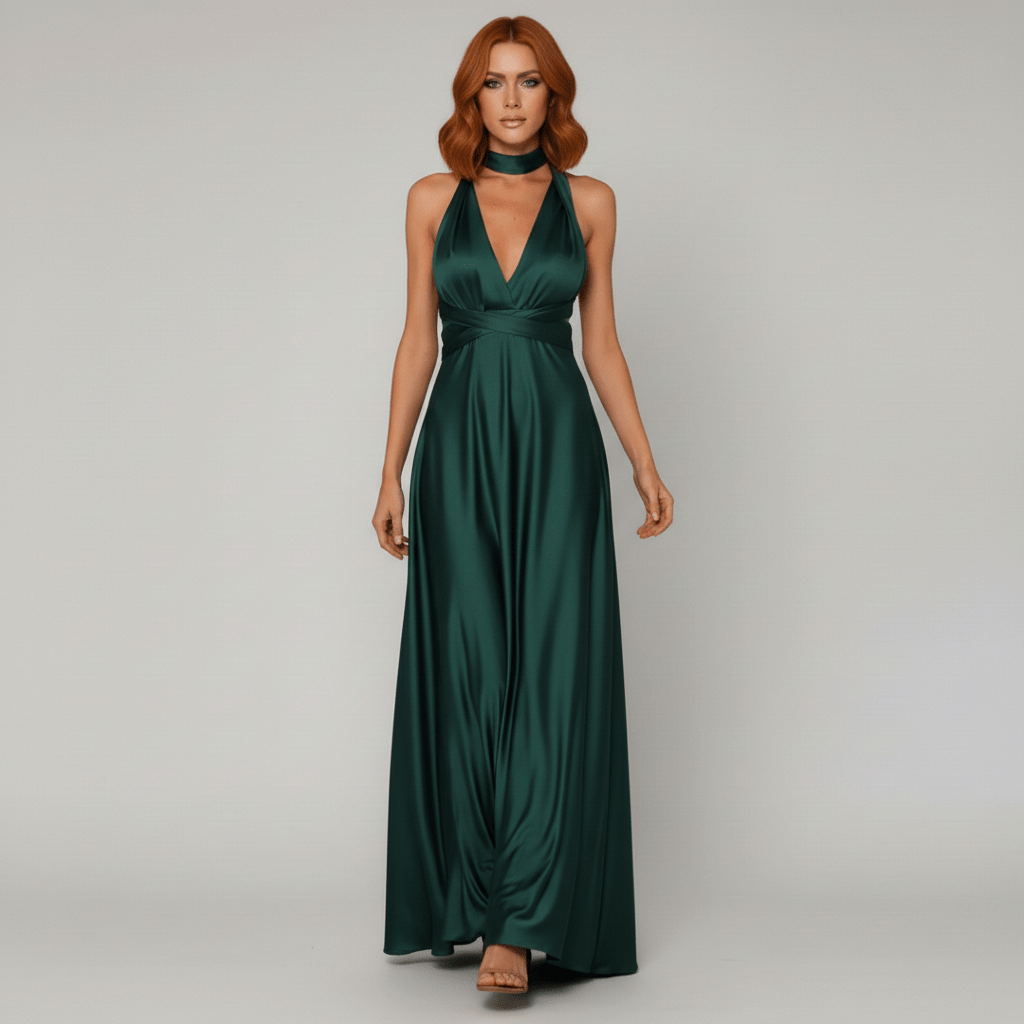 May Satin Plunge Maxi Wedding Guest Dress