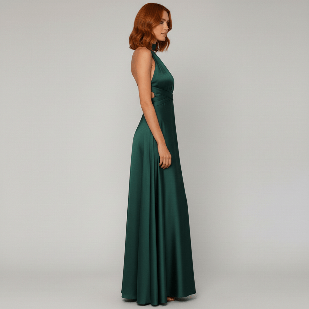 May Satin Plunge Maxi Wedding Guest Dress