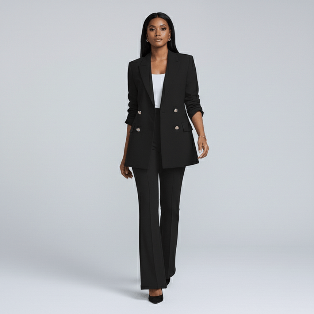 Nellie Two Piece Set Double-Breasted Blazer and Flared Pants